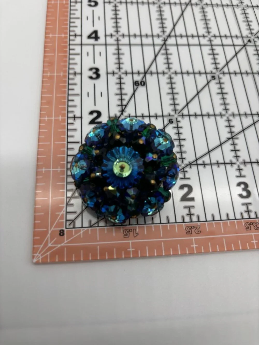 Vintage Margarita Rivoli Crystal Brooch Domed Deep Blue Aurora Borealis Unsigned